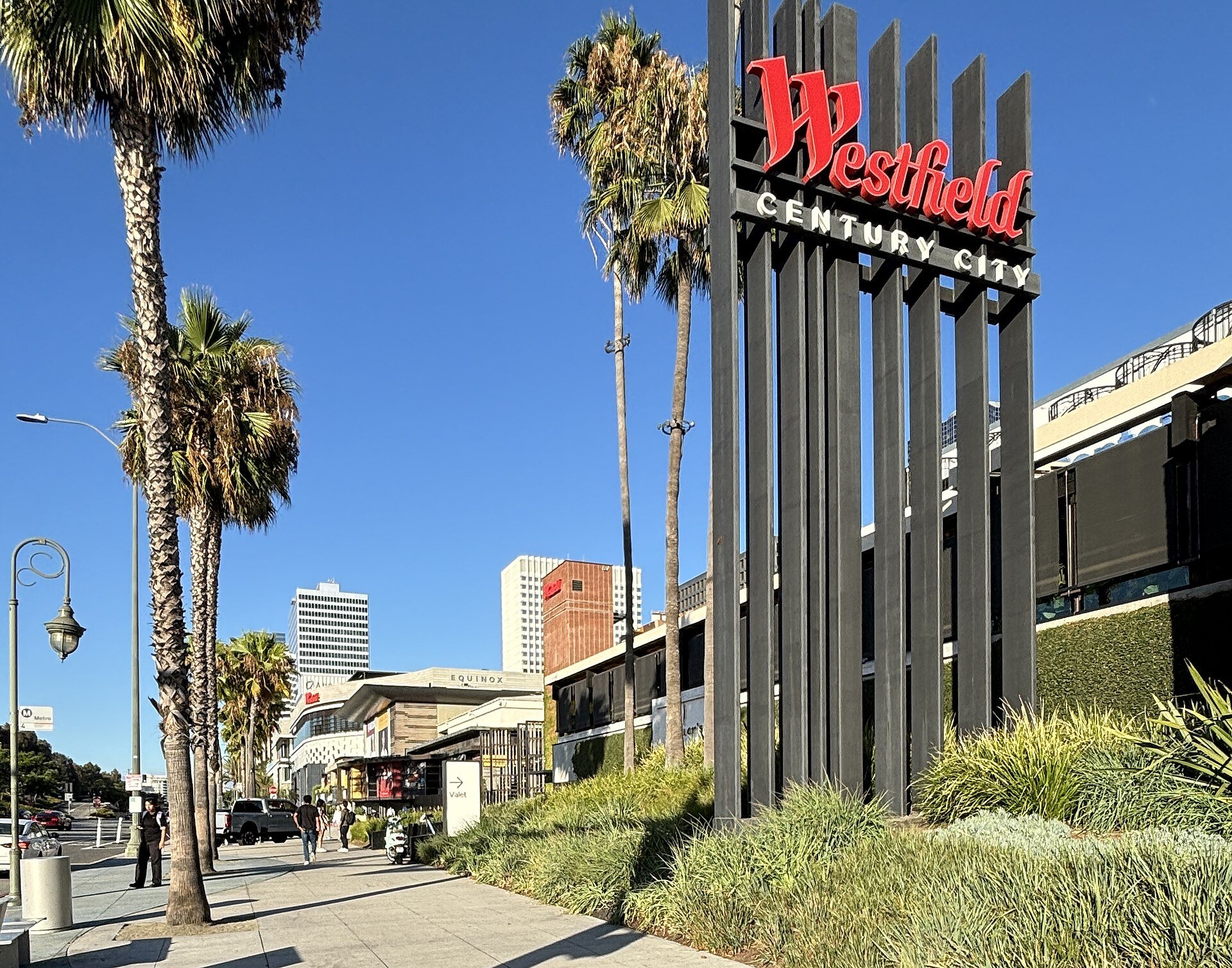 Westfield Century City entrance sign and streetscape
